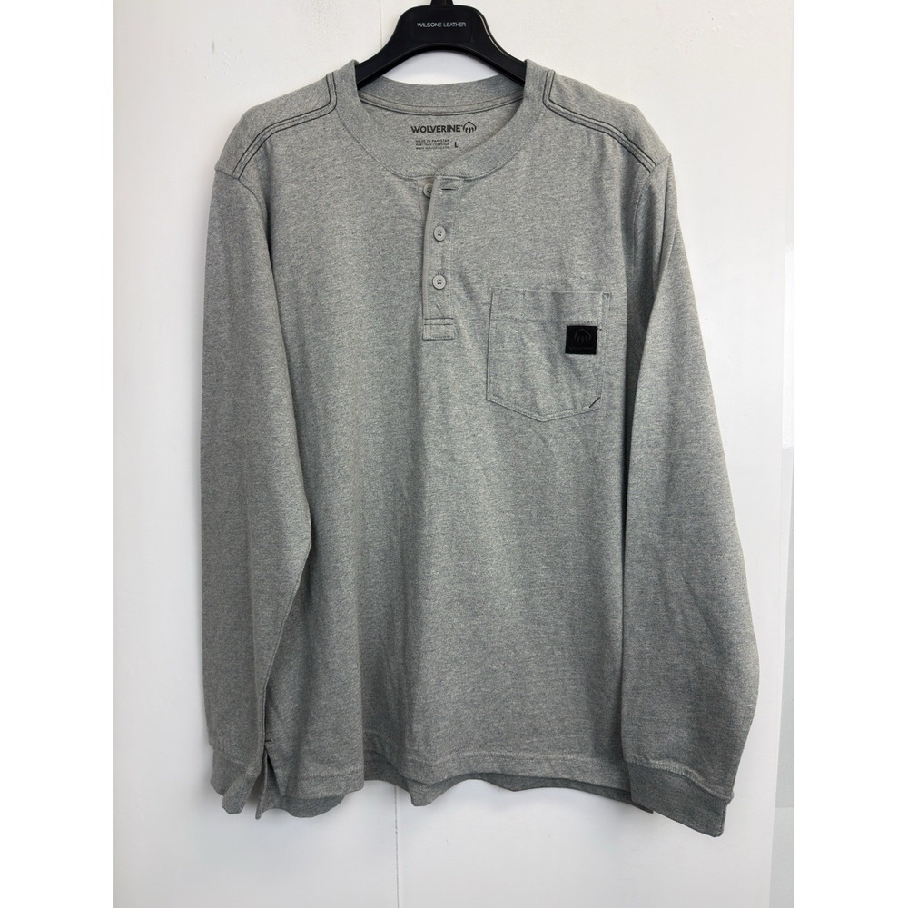 Wolverine Long Sleeve Henley Tee Men's Size L Shirt Grey Heather Pocket